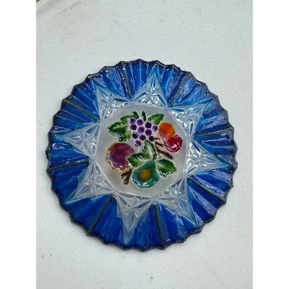Vintage Hand-Painted Cut To Clear Intaglio Starburst Fruit Motif Crystal Plate